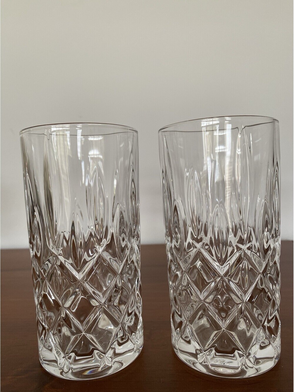 2  Spiegelau Crystal Etched Diamond Pattern Cocktail Glass/Tumbler H 5.75"